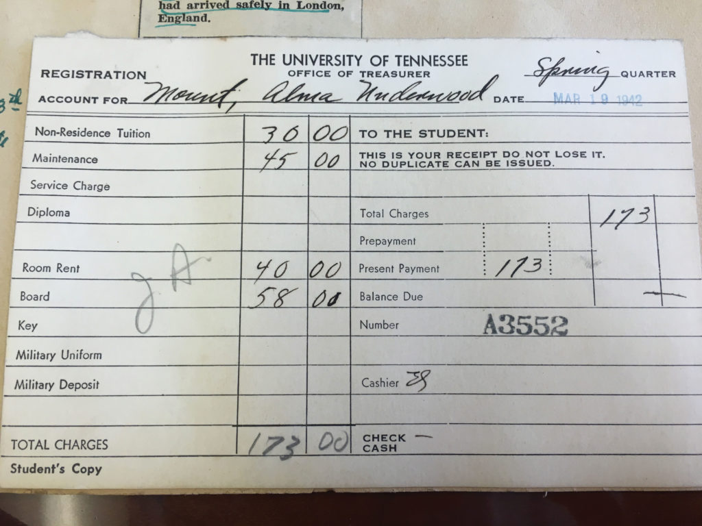 1942 tuition receipt